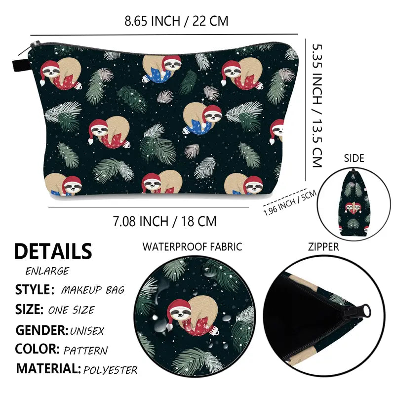 Adorable Sloth Print Makeup Bag - Travel Cosmetic Organizer
