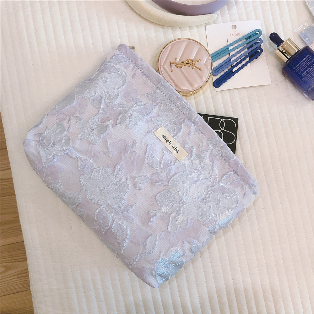 Elegant Large Flower Relief Cosmetic Bag