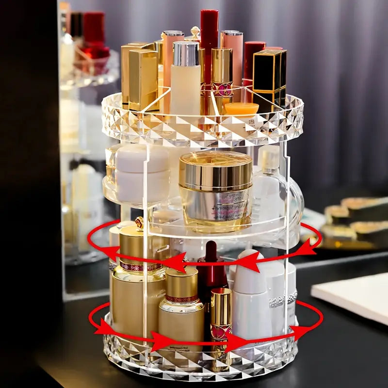 Rotating Cosmetic Storage Case with Adjustable Organizer
