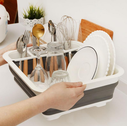 Folding Kitchen Drain Rack and Utensil Organizer