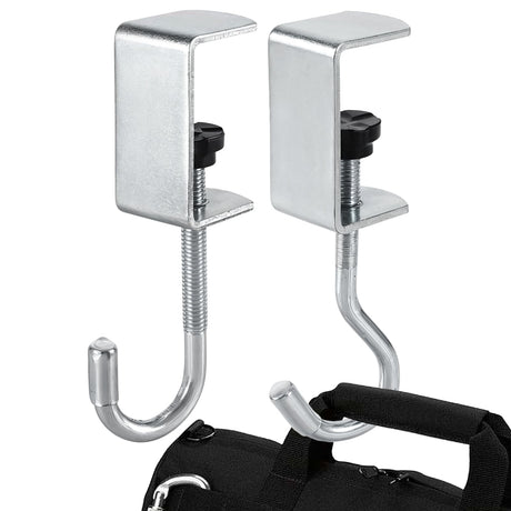 2 Pieces Desk Mount Bag Holder Hook Clamp Stand up Desk Store Clamp-On Under Desk Headphone Hanger Backpack Handbag and Purse Holder Cable Clip Organizer for Table Desk Under Counter