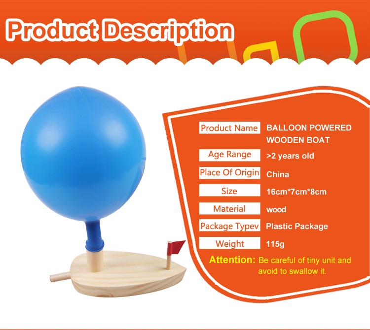 Wooden Balloon Boat Toy for Kids