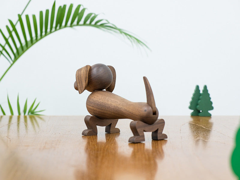 Walnut Wood Dachshund Figurine for Home Decor