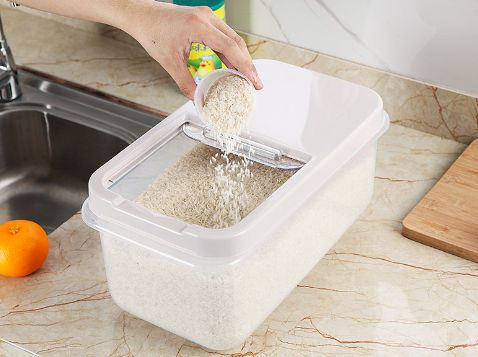 Transparent Rice Container and Kitchen Storage Cabinet