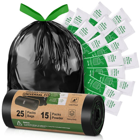 Camping Toilet Bags Poo Gel Set 25 Count Portable Toilet Bags with 15 Count Camping Toilet Gel 8 Gallon Composting Toilet Bags Poo Gel for Portable Toilet Camping Outdoor Hiking