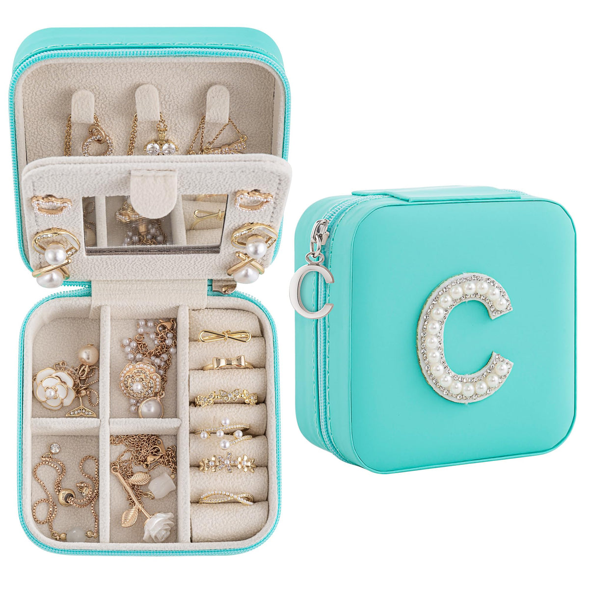 Nymtavia Birthday Gifts For Women Initial Jewelry Box Travel Jewelry Case Gifts for Wife Girlfriend Small Travel Jewelry Organizer Gift for Girls Graduation Gifts for Her Bridesmaid Gifts