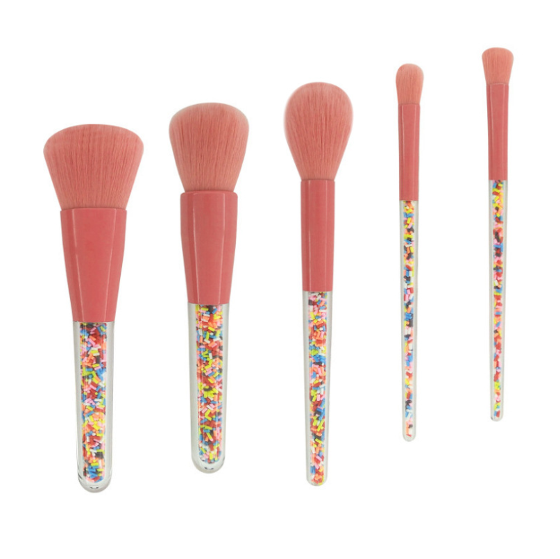 New 5-Piece Candy Makeup Brush Set with Clear Handles