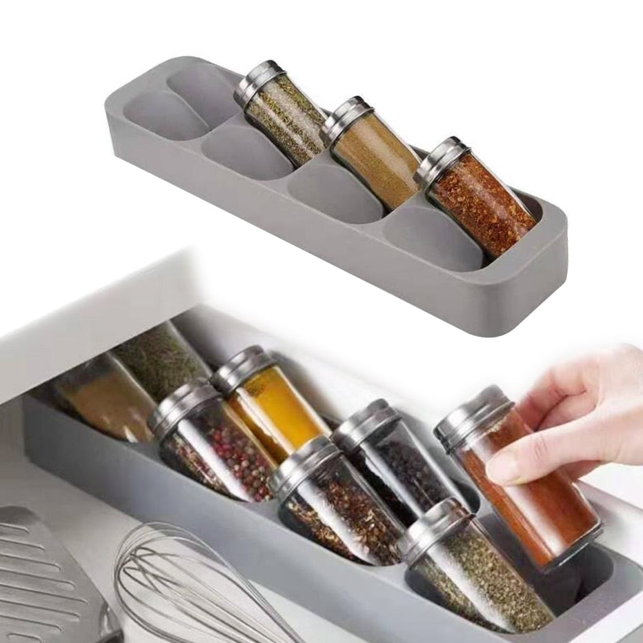 Kitchen Spice Storage Box with Drawer Organizer (8 Slots)
