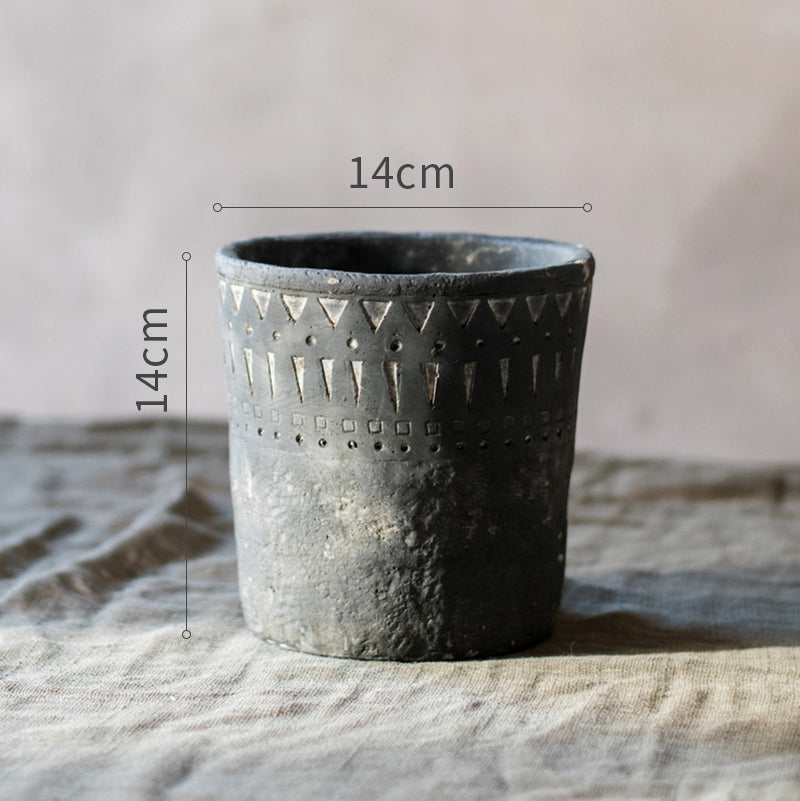 African Element Vintage Black Ceramic Planter Vase