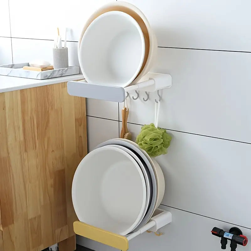 Retractable Wall-Mounted Bathroom Organizer with Hooks