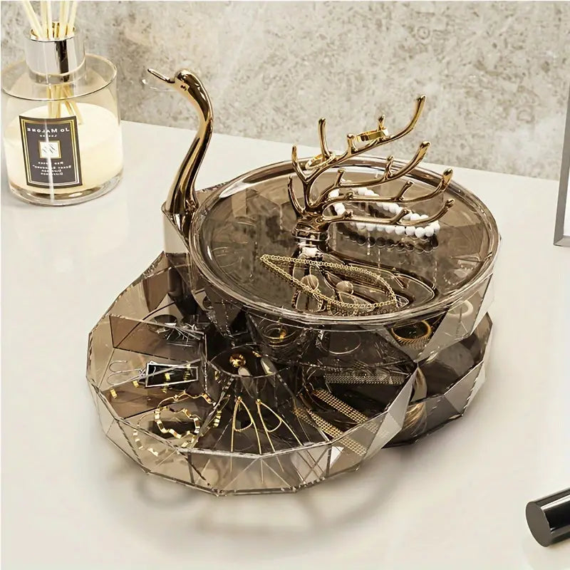 Swan-Shaped 3-Tier Jewelry Storage Organizer Box