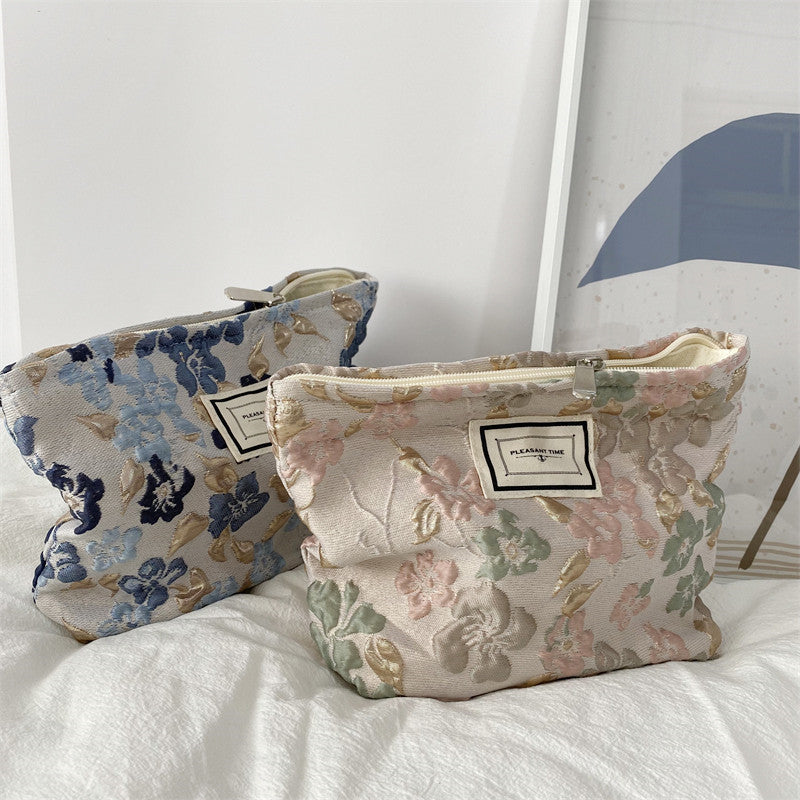 French Embossed Flower Cosmetic Bag for Women