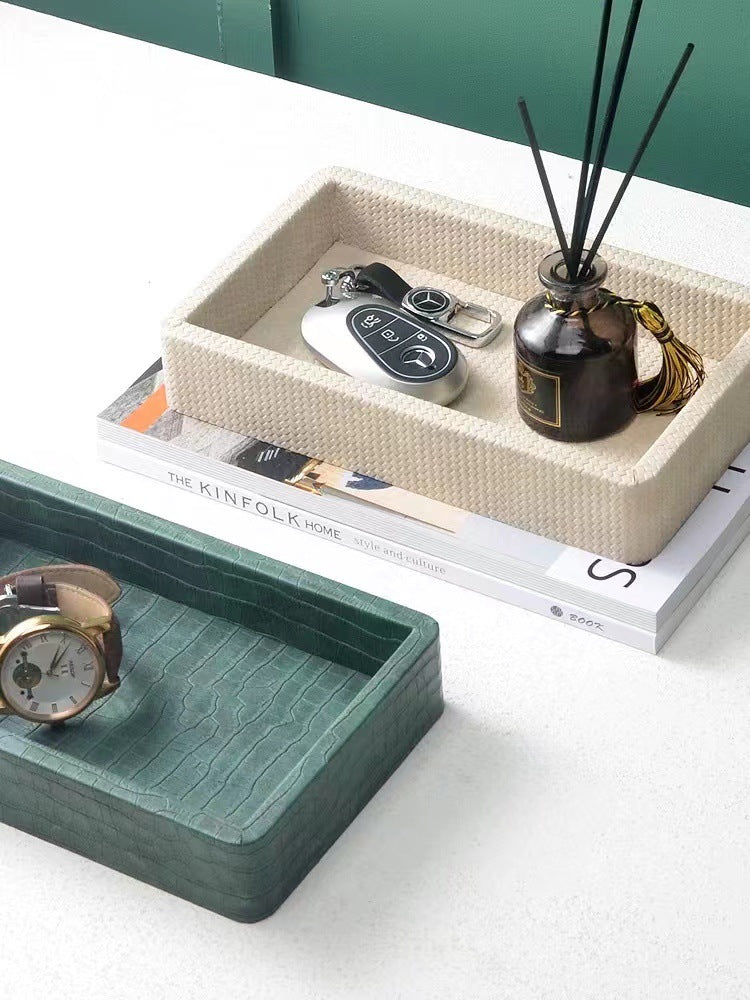Leather Key Storage Box and Decorative Tray for Entryway