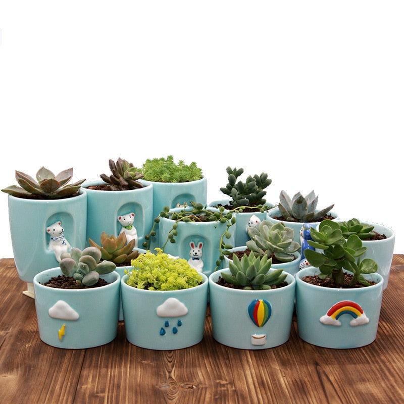 Creative Ceramic Cactus Planter with Animal Design