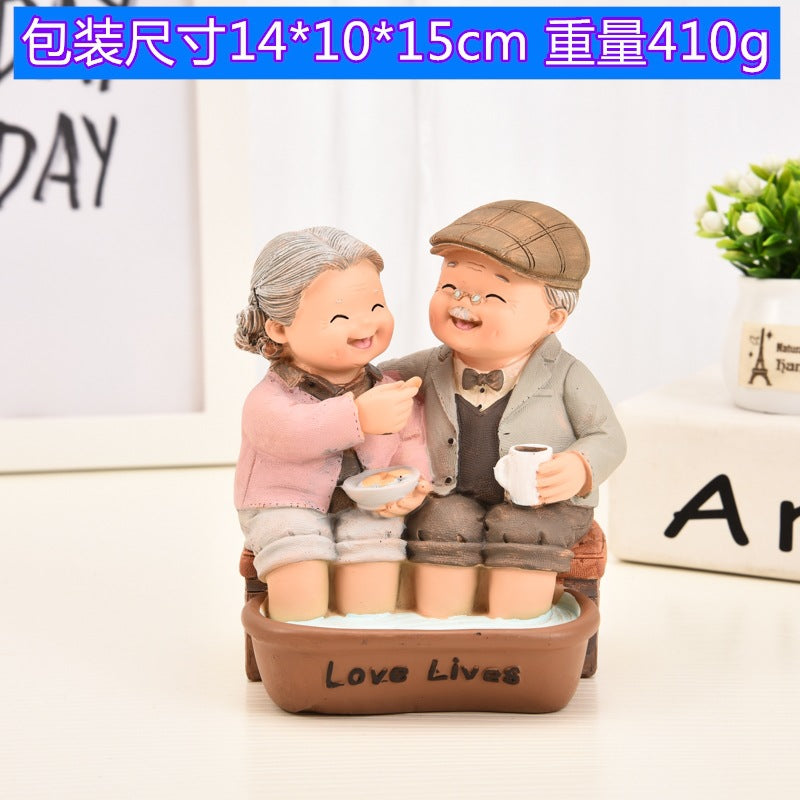 Creative Elderly Couple Figurine for Home Decor Gift