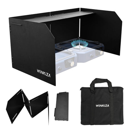 WINKIZA Camping Stove Windscreen Outdoor Foldable Gas Stove Windshield Camping Wind Blocker with a Storage Bag for Butane Stoves Propane Stoves Camping Hiking Picnic Cooking (Stove Not Included)
