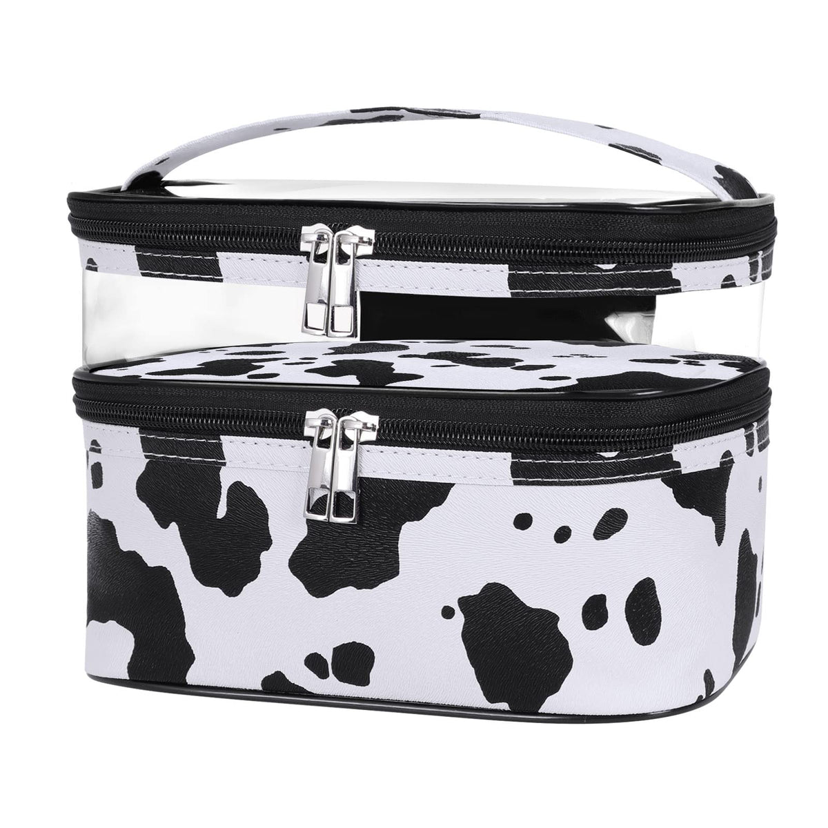 HUA ANGEL Double-layer Cosmetic Bag Travel Makeup Bag for Women Leather Cosmetic Case Portable Travel-Size Toiletry Organizer