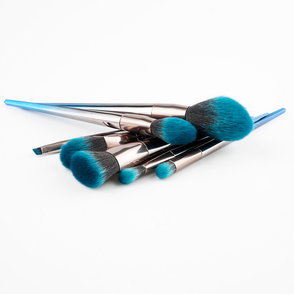 7-Piece Diamond Makeup Brush Set in Blue-Black Gradient
