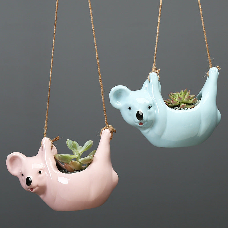 Cute Cartoon Koala Hanging Basket Ceramic Planter