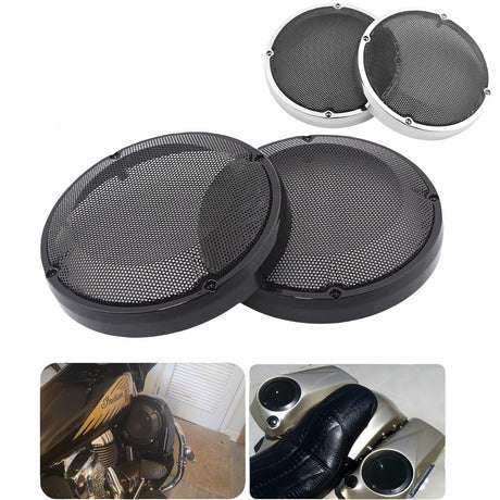 TDZ 6.5" inch round steel mesh grills for 1983-2023 Harley Touring Saddlebag Lids Lower Leg Vented Fairing ,Suitable for other automotive 6.5" round speakers (Black chrome plated two colors available)