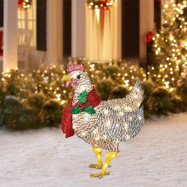 Light-Up Chicken with Scarf for Garden Decor