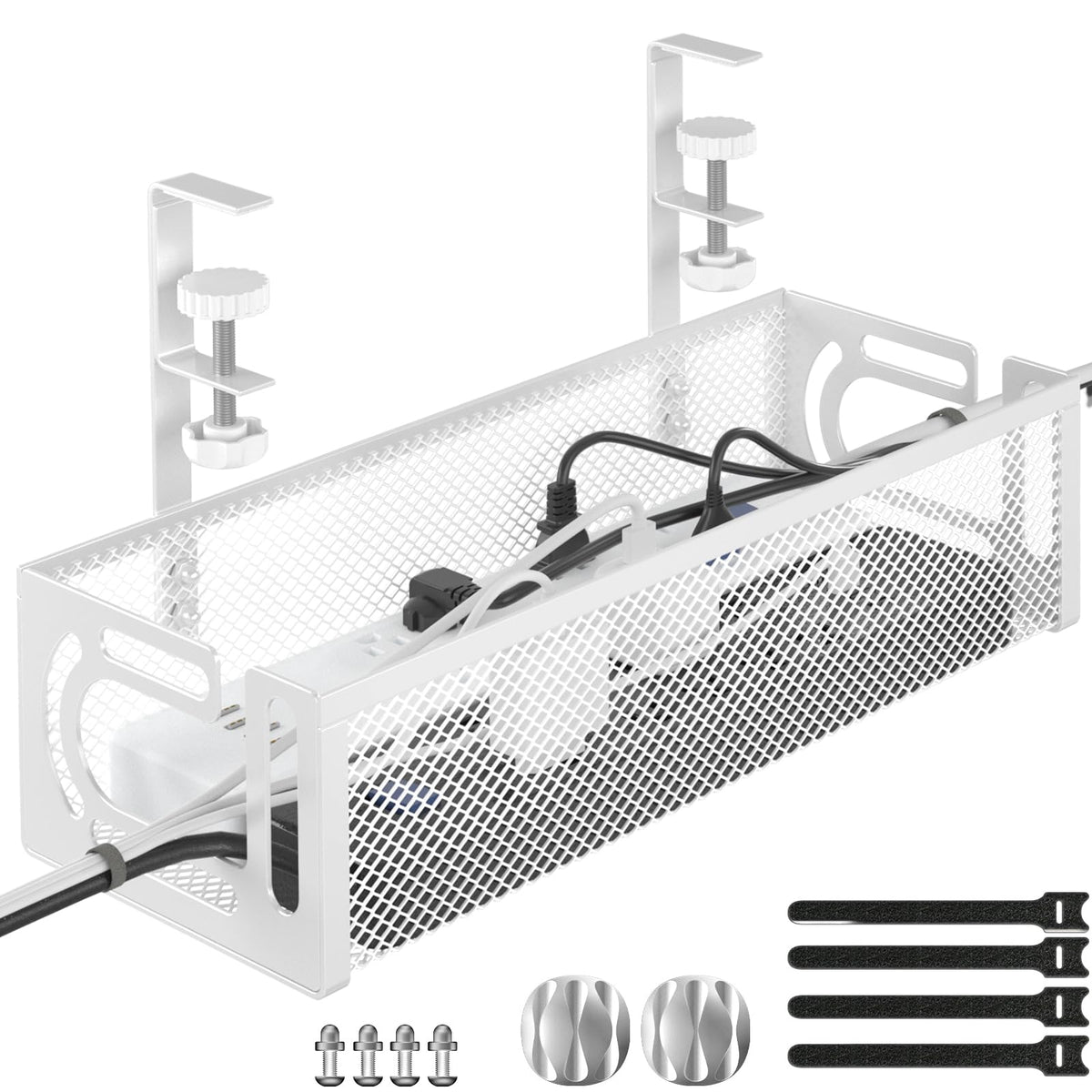 Cable Management Under Desk Under Desk Cable Management Tray desk Cable Organizer Cable Management Box Cord Organizer for Desk Under Desk Storage for Office Home - No Drill to Desk Cable Raceway
