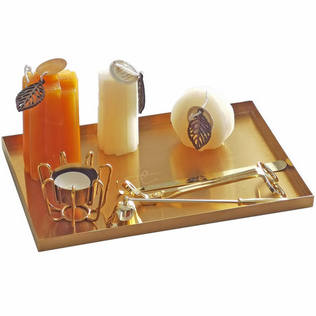 FREELOVE Sanding Gold Metal Vanity Tray Lettering Perfume Organizer Jewelry Holder Makeup Dish Valet Tray Candle Plate Decor for Dresser Counter Bathroom Desk Home Preppy Room Decor 8X12