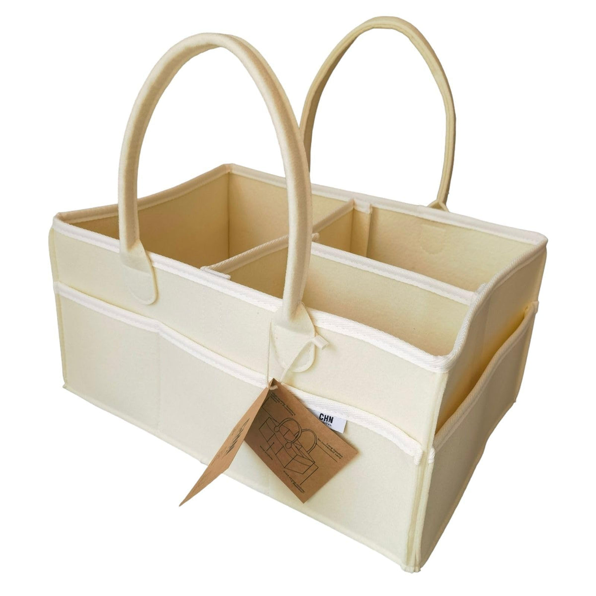 CHN Digital Diaper Caddy Organizer | Portable Nursery Storage Container | Stacker | Car Organizer for Diapers and Baby Wipes | Baby Diaper Basket with Handle (Beige)