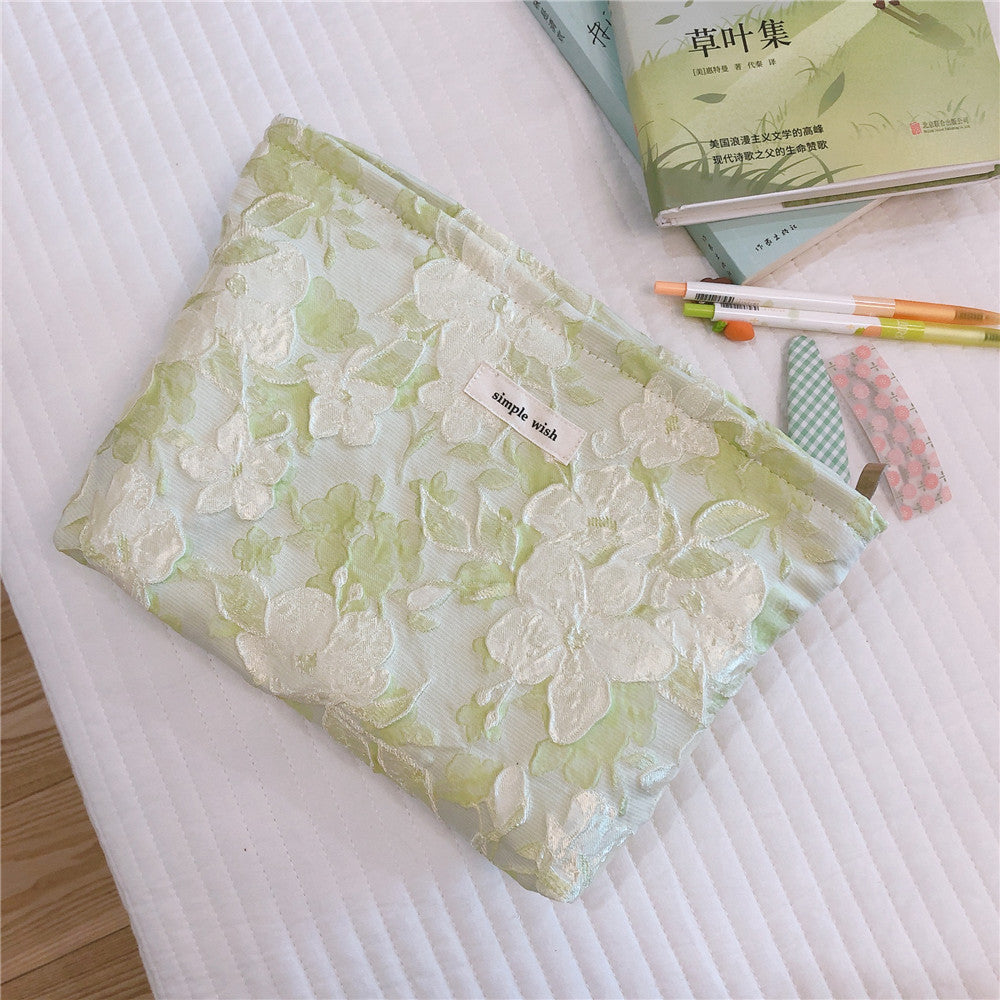 Elegant Large Flower Relief Cosmetic Bag