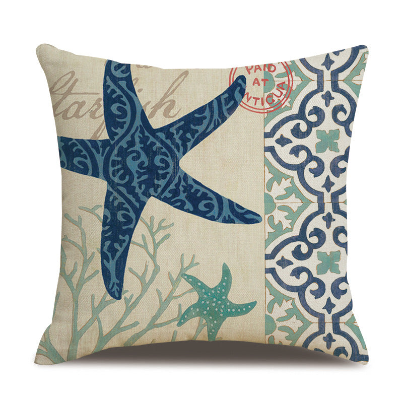 Ocean Theme Cotton Linen Cushion Cover for Home Decor