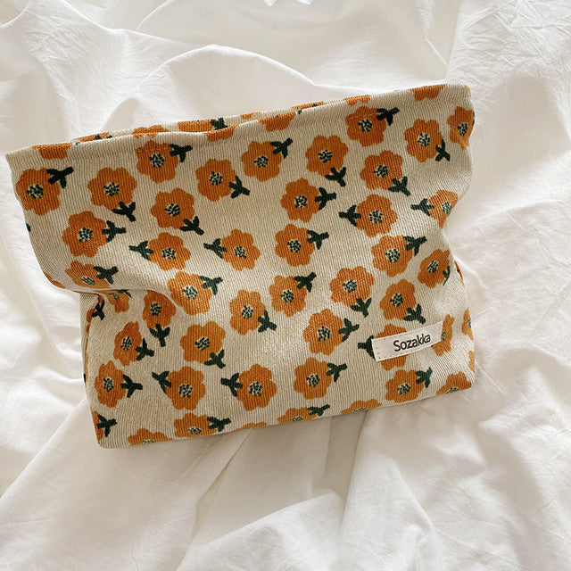 Corduroy Women's Makeup Bag - Portable Travel Organizer