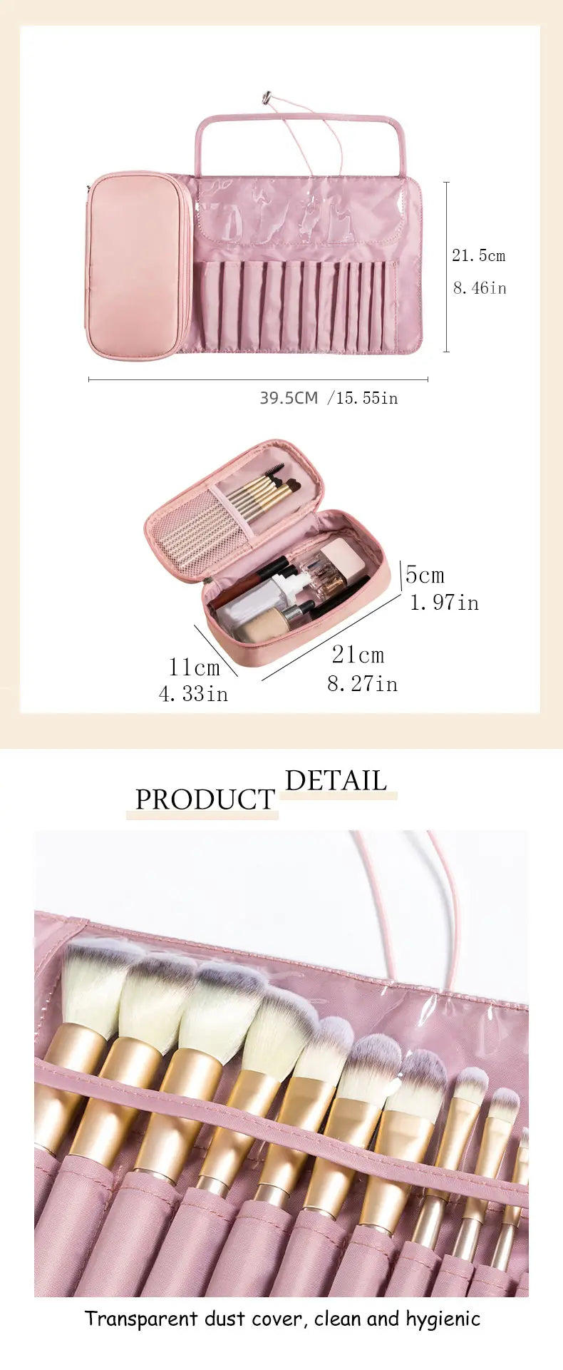 Waterproof Cosmetic Bag with Makeup Brush Organizer