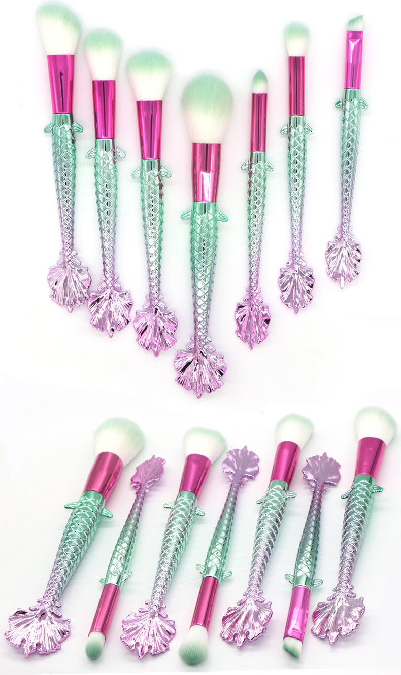 7-Piece Mermaid Makeup Brush Set in Yellow-Green Gradient