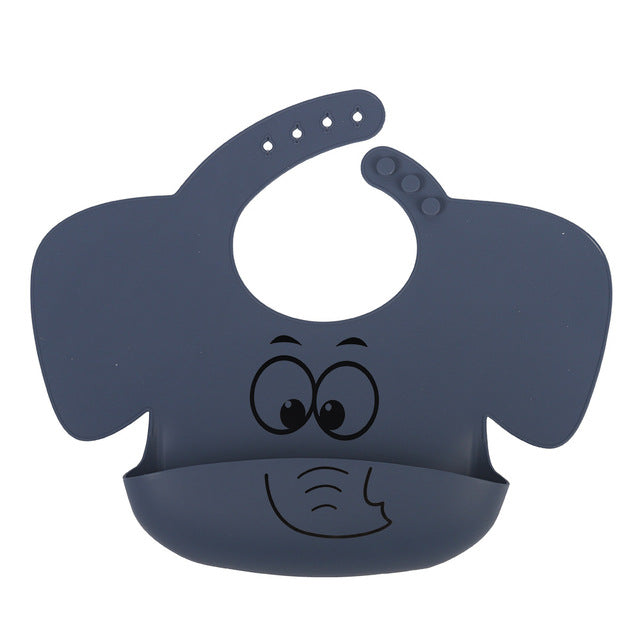 Baby Silicone Elephant Printed Bibs and Sucker Plates Set