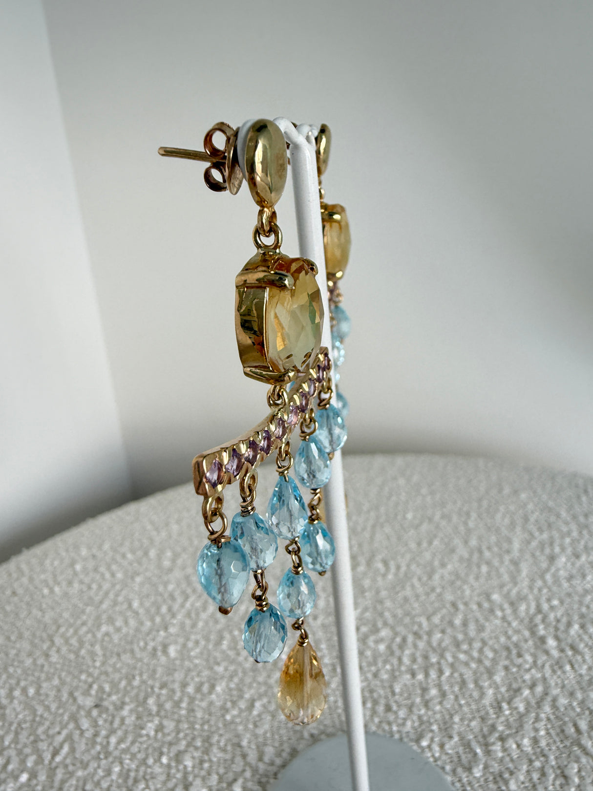 KV Yellow Chandelier Earrings 9Kt - Blue Topaz, Citrine & Amethyst