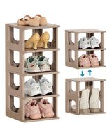 Narrow Shoe Rack - 5 Tiers Stackable Shoe Storage Stand for Entryway Hallway and Closet Durable Shoe Shelf Space Saving Boots Storage and Organization Stylish Small Shoe Cabinet No-Tool Assembly Khaki