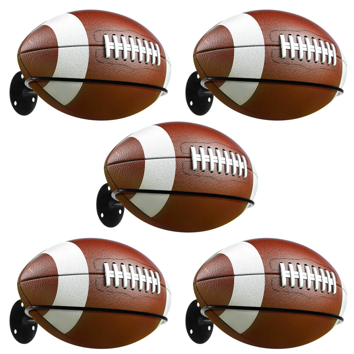 TIMCORR Wall Mounted Football Holders 5 Pcs Rugby Display Racks with Expansion Screws Space Saving Sports Ball Storage Stands Universal Organization and Storage Units for Soccer Basketball