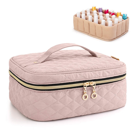 Yarwo Nail Polish Carrying Bag Holds 24 Bottles (15ml/0.5 fl.oz) Travel Storage Organizer for Nail Polish and Manicure Accessories Dusty Rose