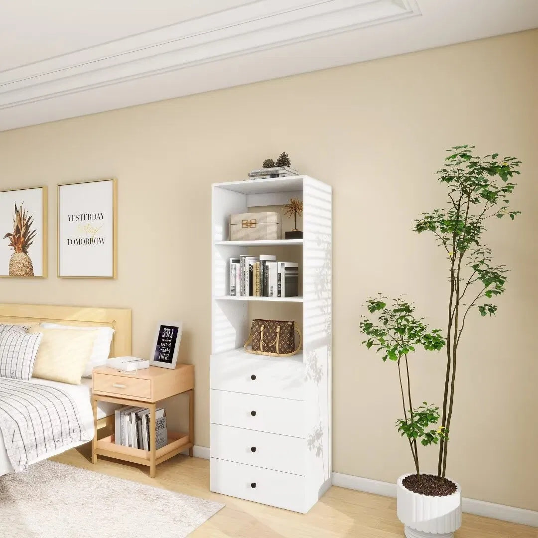 70.2H Livelylodge Wooden Modular Closet Organizer Modern Open Wardrobe Closet System With 4 Drawers For Bedroom&Coatroom White Finish