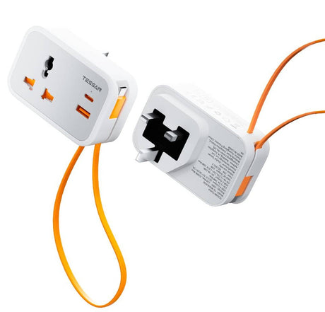 Tessan AC Plug Through 1-Gang 13A World to UK Adaptor & 1xA 1xC 20W TS-WS04UK00