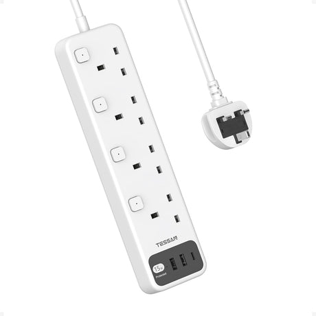 Tessan AC Extension 4-Gang 2m 13A & 1xUSBA 2xUSBC 15W TS-B204-C