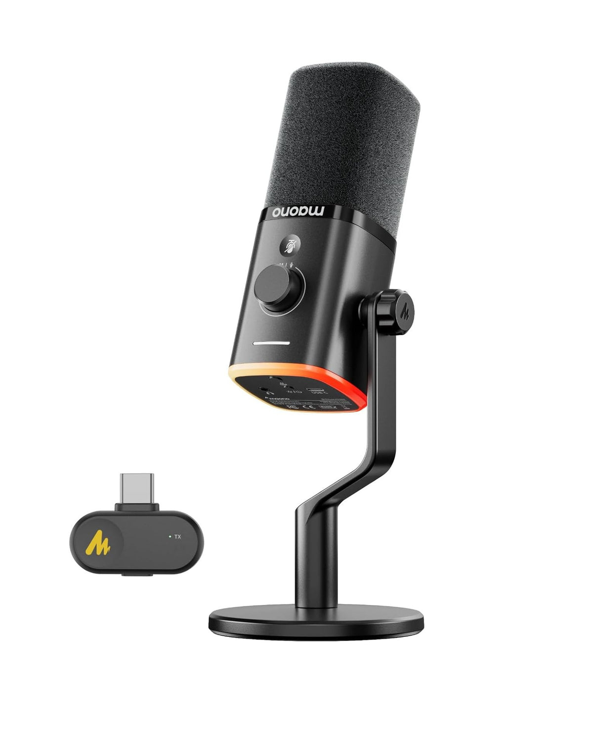 Maono Microphone Desktop Dynamic Wireless & USB-C 40Hr PD100W Black