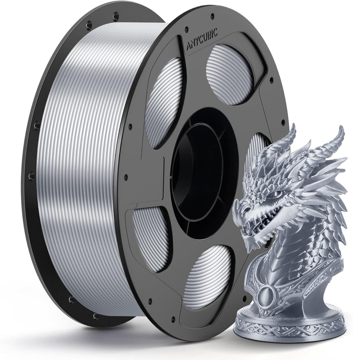 Anycubic PLA+ Filament Texture Silver 1Kg. Ideal Usage: Functional prototypes, mechanical parts, durable household gadgets, and brackets or mounts that require more impact resistance than standard PLA can provide.