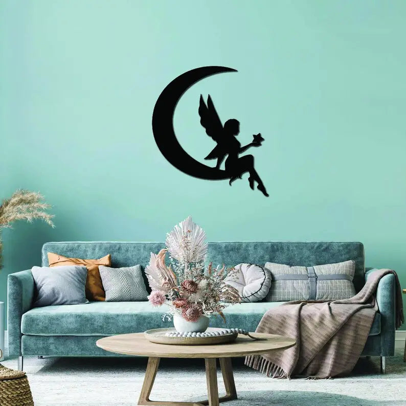 Fairy on the Moon Metal Wall Art for Home Decor