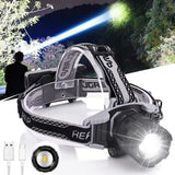 Rechargeable Headlamp 180000 Lumen Super Bright Headlamp for Adults 4 Modes Zoomable Digital Display Waterproof Headlamp with Red Light for Camping Adventures