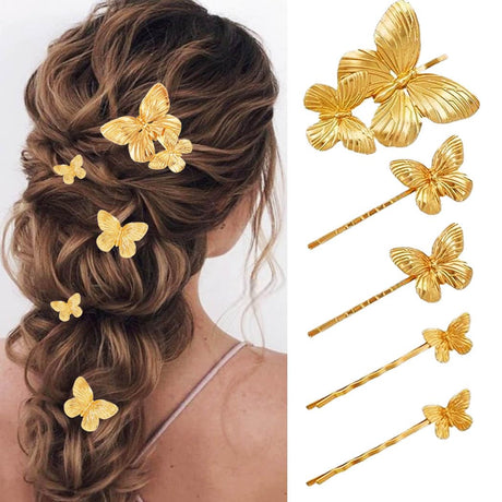 BARTOSI Butterfly Hair Clips Gold Bridal Hair Pins Bride Wedding Hair Pieces Hair Accessories for Women and Girls (Pack of 5)