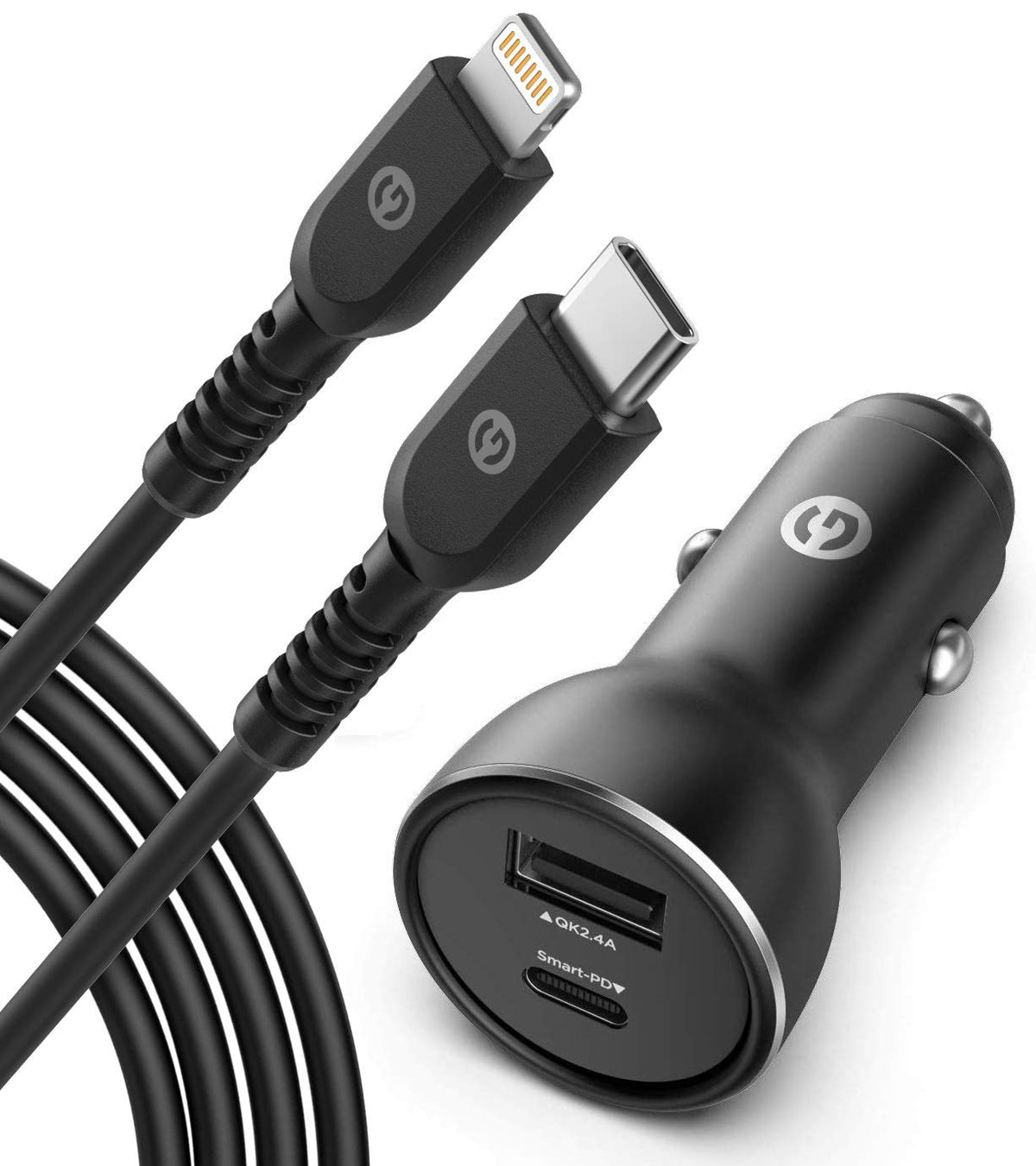 Galvanox iPhone Car Charger (30W) Multi Port Fast Charging Car Adapter with MFi Apple Certified USB-C to Lightning Cable for iPhone 11/12/13/14 Pro Max