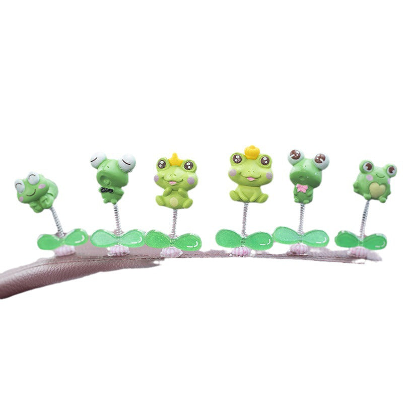 Frog Car Dashboard Bobblehead Decoration with Green Leaves
