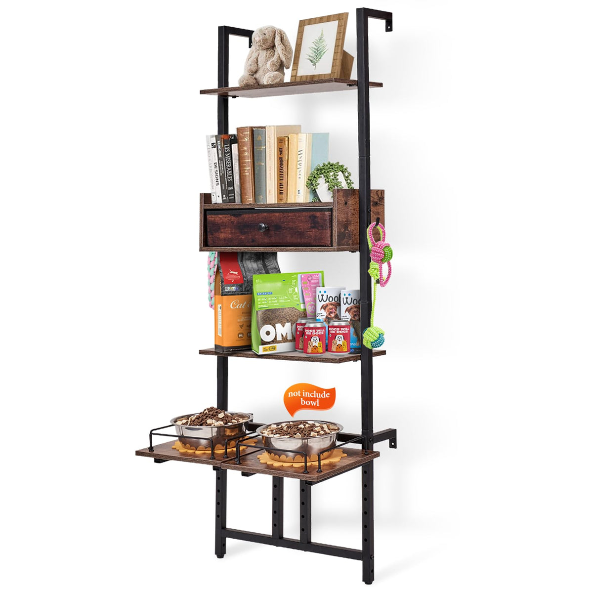 Pet Feeding Station with Storage 7 Adjustable Raised Dog Bowl Stand Large Dog Storage Organizer Elevated Dog Feeder Station with Toy Bin Basket Lifted Dog Bowl Holder Cabinet for Large Medium Dogs