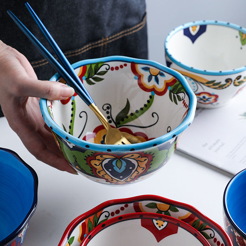 Bohemian Hand-Painted Ceramic Bowls for Home Use